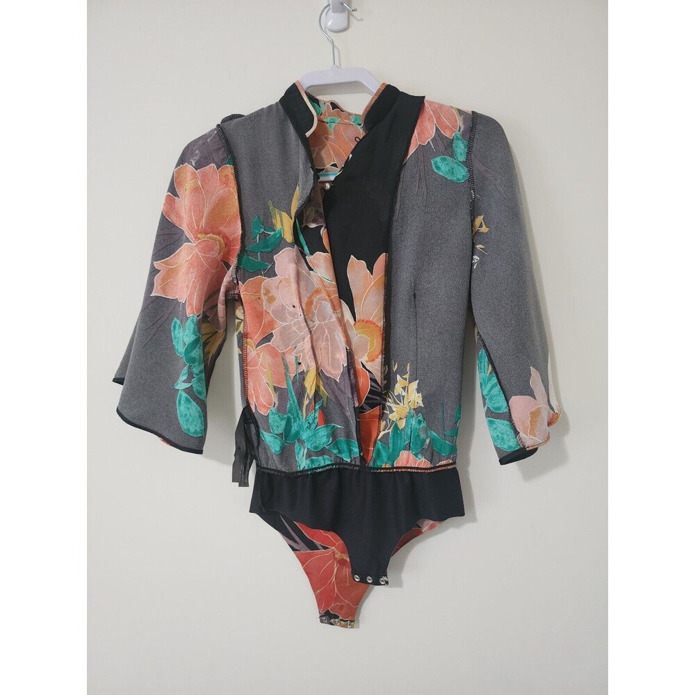 NWT $45 Zara Accessories Womens Blouse Bodysuit Black Orange Green Floral Size S - Picture 3 of 12